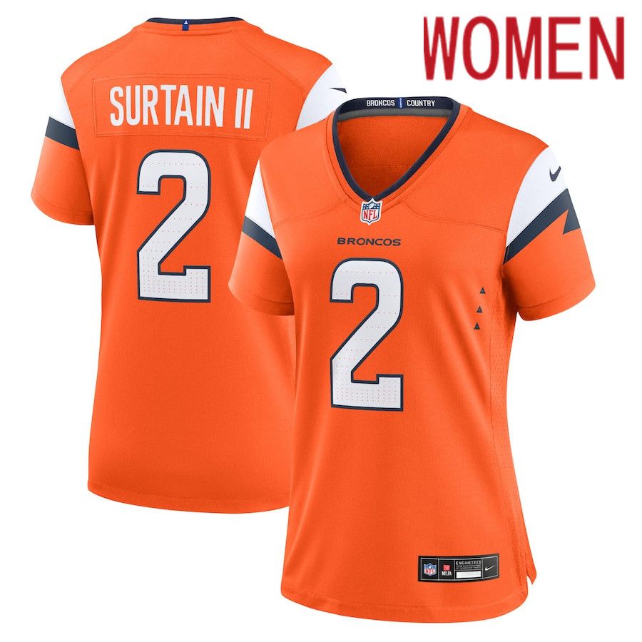 Women Denver Broncos #2 Patrick Surtain II Nike Orange Game NFL Jersey